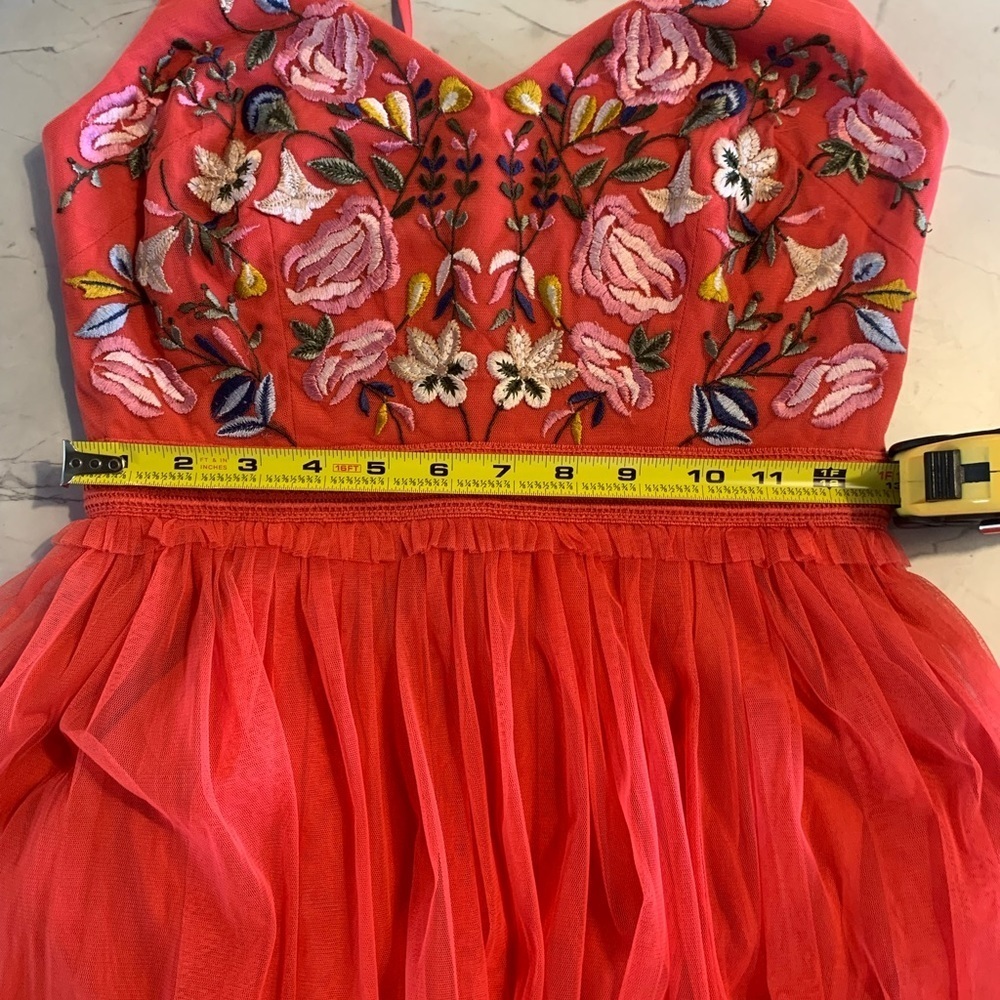 French Connection Red Genoa Embroidered Bodice In Azalea Dress Women’s Size 2 - Picture 10 of 13